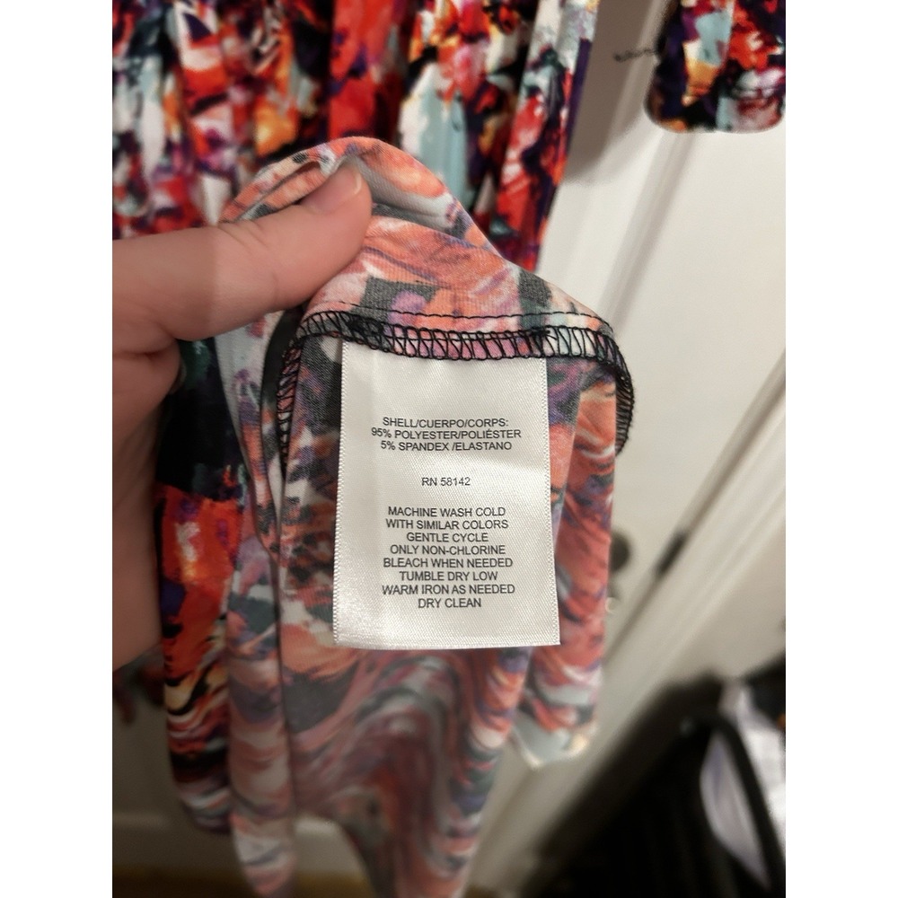 Maggy London dress 4P Wrap Drape Pleated Floral Print Long Sleeve V-Neck Stretch - Picture 6 of 8